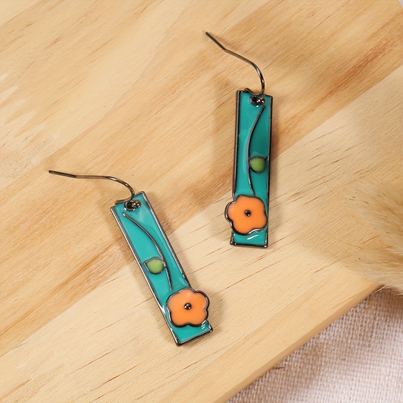 Floral Enamel Earrings Sky & Orange Dangle